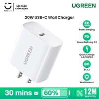 Cốc Sạc Nhanh UGREEN 1 Cổng USB Type C Hỗ trợ PD QC 4.0 3.0 Tối Đa 20W Dùng Cho ip12/ip11/XS Max/XS/ip8+ và Android