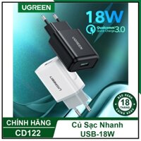 Cóc Sạc Nhanh UGREEN CD122 tương hỗ Qualcomm Quick Charge 3.0 hiệu suất 18W chỉ 1 Output USB A - Hàng Chính Hãng
