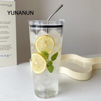 Cốc Sippy YUNAUN 1000ml, có nắp Cốc thủy tinh Borosilicate cao, Cốc cà phê dung tích lớn chịu nhiệt