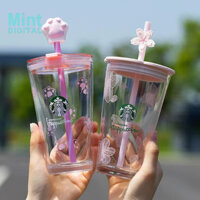 Cốc Starbucks 450ml Frappuccino Cốc Hồng Dễ Thương Móng Vuốt Mèo Thủy Tinh Ống Hút Dày Đường Kính Lớn