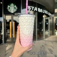 Cốc Starbucks hình thoi ống hút 591 bằng thép không gỉ ml Gradient dung tích lớn Cốc nước Starbucks màu trắng
