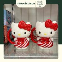 Cốc Sứ 3D Hello Kitty Váy Kẹo Candy Cane Holiday Đỏ Chính Hãng - Quà Tặng Giáng Sinh Năm Mới