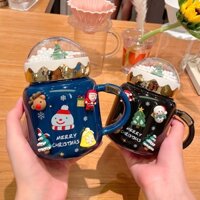 Cốc Sứ Cao 400ml Có Nắp Và Tay Cầm In Họa Tiết Ông Già Noel Dễ Thương Dùng Làm Quà Tặng Giáng Sinh