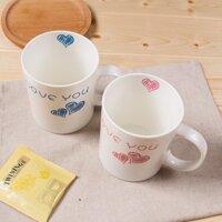 Cốc sứ cao cấp bộ đôi in hình trái tim siêu dễ thương - Cốc quà tặng ý nghĩa