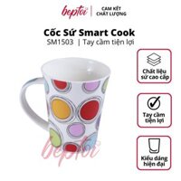 Cốc sứ cao cấp, ly sứ uống nước hoa văn phong cách Châu Âu Smart Cook dung tích 400ML Hàng chính hãng - Viền tròn màu