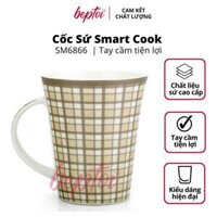 Cốc sứ cao cấp, ly sứ uống nước hoa văn phong cách Châu Âu Smart Cook dung tích 400ML Hàng chính hãng - Caro nâu