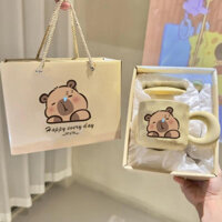 Cốc sứ capybara có nắp cute Quà sinh nhật cho bạn trai và bạn gái uống nước có quai