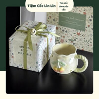 Cốc sứ Cherry anh đào xanh 3D thủ công, quà tặng nghệ thuật dễ thương