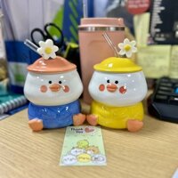 Cốc Sứ Chú Vịt Đáng Yêu Có Nắp Phong Cách Hàn Quốc 400ml - Ly Sứ Cặp Đôi Mãi Bên Nhau