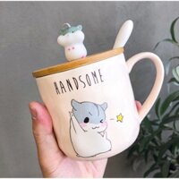 Côc sứ chuột hamster kèm nắp và thìa.