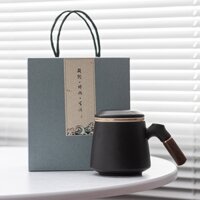 Cốc Sứ Có Nắp Cốc Tách Nước Trà Cốc Lọc Nước Trà Cốc Văn Phòng Tay Cầm Gỗ Cao Cấp Mới Trung Quốc Quà Tặng Trung Thu