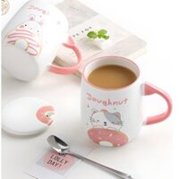 Cốc sứ có nắp đậy, Ly sứ, Quà lưu niệm, cute họa tiết hoạt hình dễ thương 400ml