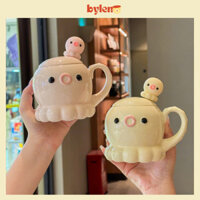 Cốc sứ có nắp dễ thương nhiều hình, làm quà tặng sinh nhật 400ml Tiệm Gốm Bylen