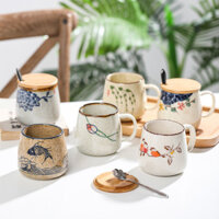 ✨Cốc Sứ Có Nắp Thìa Vẽ Tay Phong Cách Trung Hoa Cốc Nước Cà Phê Trà Đen Sữa Ăn Sáng Quà Tặng Học Sinh 25.2.8