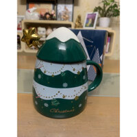 Cốc sứ có nắp trang trí Noel cao cấp kèm thìa
