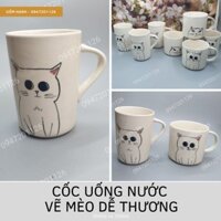 Cốc sứ cốc uống nước có quai vẽ mèo dễ thương - Cốc mèo 280ml và 350ml - Gốm sứ Bát tràng Việt Nam