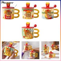 Cốc sứ dễ thương có nắp và thìa Bộ đồ ăn Cốc nước có thể tái sử dụng Cốc sáng cho khách sạn Trang trại Nhà hàng