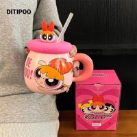 Cốc Sứ DITIPOO, Cốc Nước Cặp Đôi Ngoại Vi Anime, Powerpuff Bé Gái Thiết Kế Ống Hút Gốm Cà Phê Quà Tặng