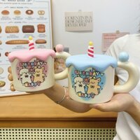 Cốc sứ hình cún con dễ thương có nắp cao su, quà sinh nhật cho bạn bè bạn thân, quà lưu niệm tiệc sinh nhật GS043