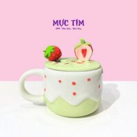Cốc sứ hình trái dâu kèm muỗng dâu cute