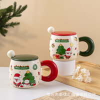 Cốc sứ hoạt hình ông già Noel cốc quà tặng có nắp thìa cốc nước quà tặng sinh nhật cốc trà chiều cốc cà phê