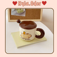 Cốc sứ in hình CAPYBARA có kèm nắp và thìa