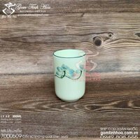 Cốc sứ không quai 300ml men kem vẽ hoa sen xanh