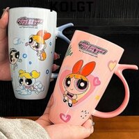 Cốc Sứ KOLGT 580ML, Thiết Kế Ống Hút Ngoại Vi Cốc Nước Cặp Đôi, Anime Dung Tích Lớn Có Nắp Hoạt Hình Cốc Quà Tặng