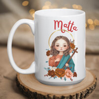 Cốc sứ làm quà tặng - ly sứ dễ thương in hình Thánh Mátta phong cách chibi