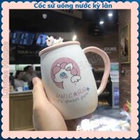 Cốc sứ, ly sứ cao cấp pha trà, cafe, sữa họa tiết kỳ lân đáng yêu 380ml kèm thìa và nắp