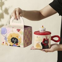 Cốc sứ mèo sinh nhật 380ml kèm nắp có tay cầm có hộp quà tặng sinh nhật lễ tết xinh xắn cho bạn bè người thân
