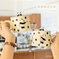 Cốc sứ Milk Fufu có nắp cho phụ nữ, cốc nước gia đình cho nam giới, cốc cà phê văn phòng cho cặp đôi, phong cách dễ thương