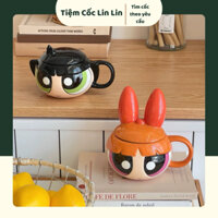 Cốc sứ Powerpuff Girls hoạt hình dễ thương, Ly sứ ăn sáng uống sữa cao cấp dung tích 300ml