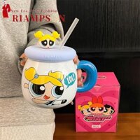 Cốc Sứ RIAMPSON, Anime Thiết Kế Ống Hút Cặp Đôi Cốc Nước, Powerpuff Bé Gái Ngoại Vi Có Nắp Hoạt Hình Cốc Quà Tặng