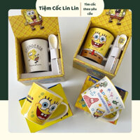 Cốc Sứ SpongeBob Bọt Biển Patrick Star Hoạt Hình 350ml – Ly Sứ Dễ Thương Kèm Thìa, Quà Tặng Cặp Đôi, Hộp Sang Trọng