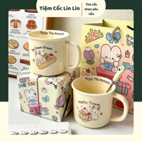 Cốc sứ thỏ con và bánh dung tích 300ml dễ thương, Ly sứ cao cấp hoa văn hoạt hình