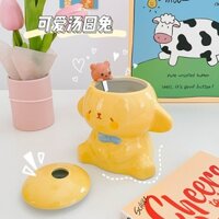 Cốc Sứ Thỏ Fufu Có Nắp Kèm Muỗng Inox Thiết Kế Dễ Thương
