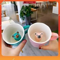 Cốc sứ trắng, Tách sứ cute, Quà lưu niệm, Ly uống cafe họa tiết chó tô màu dễ thương