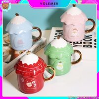 Cốc Sứ Uống Nước Có Nắp Đậy Họa Tiết Giáng Sinh Dễ Thương