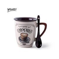 Côc sứ uông tra, cafe tặng kèm nắp và thìa phong cach vintage 355ml - 2.Mocha