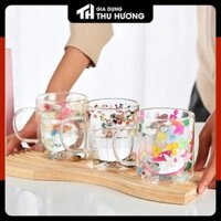 Cốc thủy tinh 2 lớp hoa khô thủy tinh Borosilicate Cách Nhiệt, có quai cầm dung tích 320ml