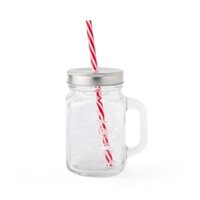 Cốc Thủy Tinh ARTBOX Hàn Quốc Mason Jar Có Ống Hút Màu Đỏ