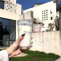 Cốc thủy tinh chịu nhiệt có ống hút tiện dụng (Có bán lẻ cốc)