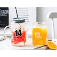 Cốc thủy tinh có nắp kèm ống hút thép không gỉ