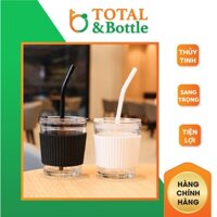Cốc thủy tinh, cốc uống cafe có nắp, có ống hút, di động dung tích 450ml - Total Bottle
