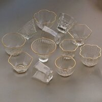Cốc thủy tinh dập nổi với cốc cà phê viền vàng Ly rượu / Phong cách Nhật Bản Búa thủ công Hoa văn Trà thủy tinh nếm