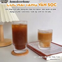 Cốc thủy tinh hai tầng đáy khía vân sọc 250m 350ml - Thủy tinh cao cấp cho quán cà phê, uống sữa, trà, chụp hình decor