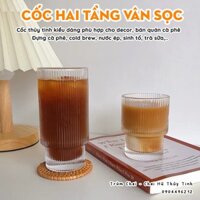 Cốc thủy tinh hai tầng đáy khía vân sọc 250m 350ml - Thủy tinh cao cấp cho quán cà phê, uống sữa, trà, chụp hình decor