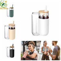 Cốc thủy tinh HJKL có nắp và ống hút Silicone Bpa Free Juice