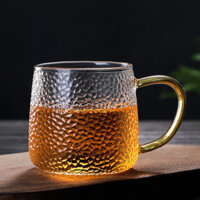 Cốc thủy tinh họa tiết búa borosilicate cao phong cách Nhật Bản, thủy tinh tay cầm màu gia đình, cốc phi tần hoàng gia, pha trà trong suốt, trà trái cây, cốc nước